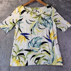 Chicos Womens S Tropical Botanical Vibrant Stretch Top Summer Resort Casual